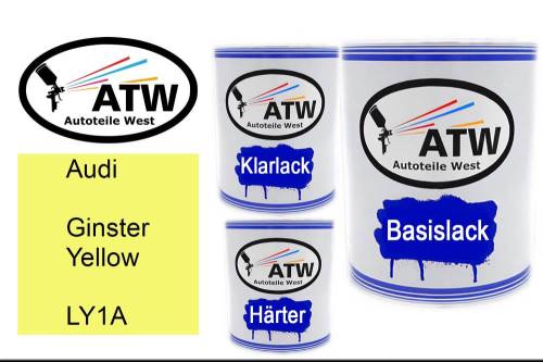 Audi, Ginster Yellow, LY1A: 1L Lackdose + 1L Klarlack + 500ml Härter - Set, von ATW Autoteile West.